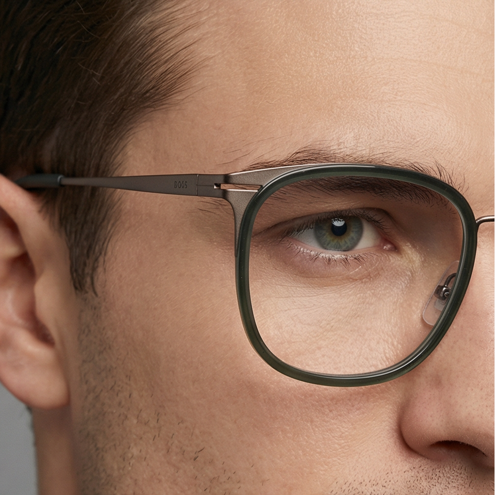 Hugo Boss Eyeglasses Hugo Boss Eyeglasses BOSS 1427 0OC Green Rectangular Stainless Steel Frames 53mm Men Eyeglasses Eyewear designer