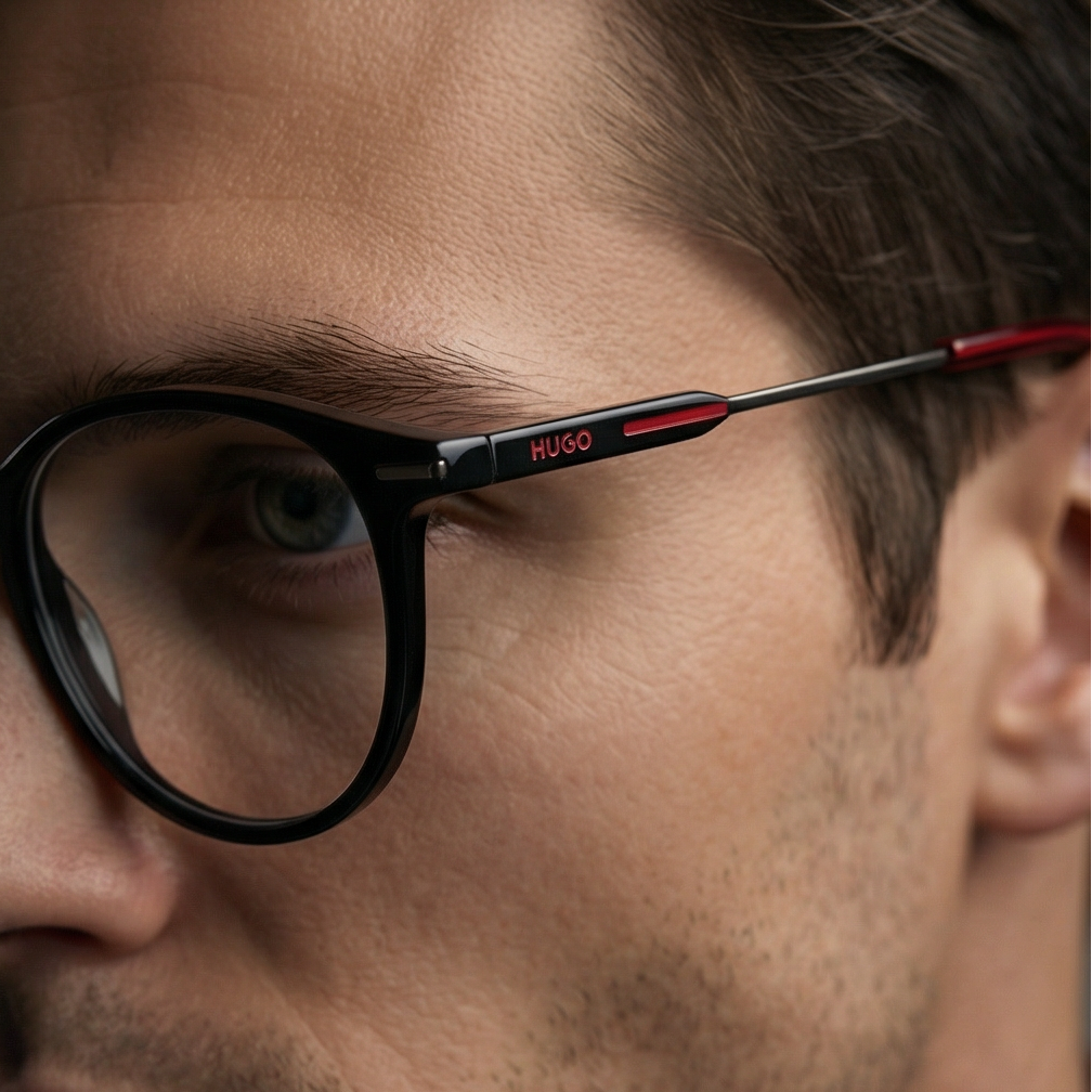 Hugo Boss Eyeglasses Hugo Boss Eyeglasses HG 1206 807 Black Panto Full Rim Acetate Frames 48mm Eyeglasses Eyewear designer