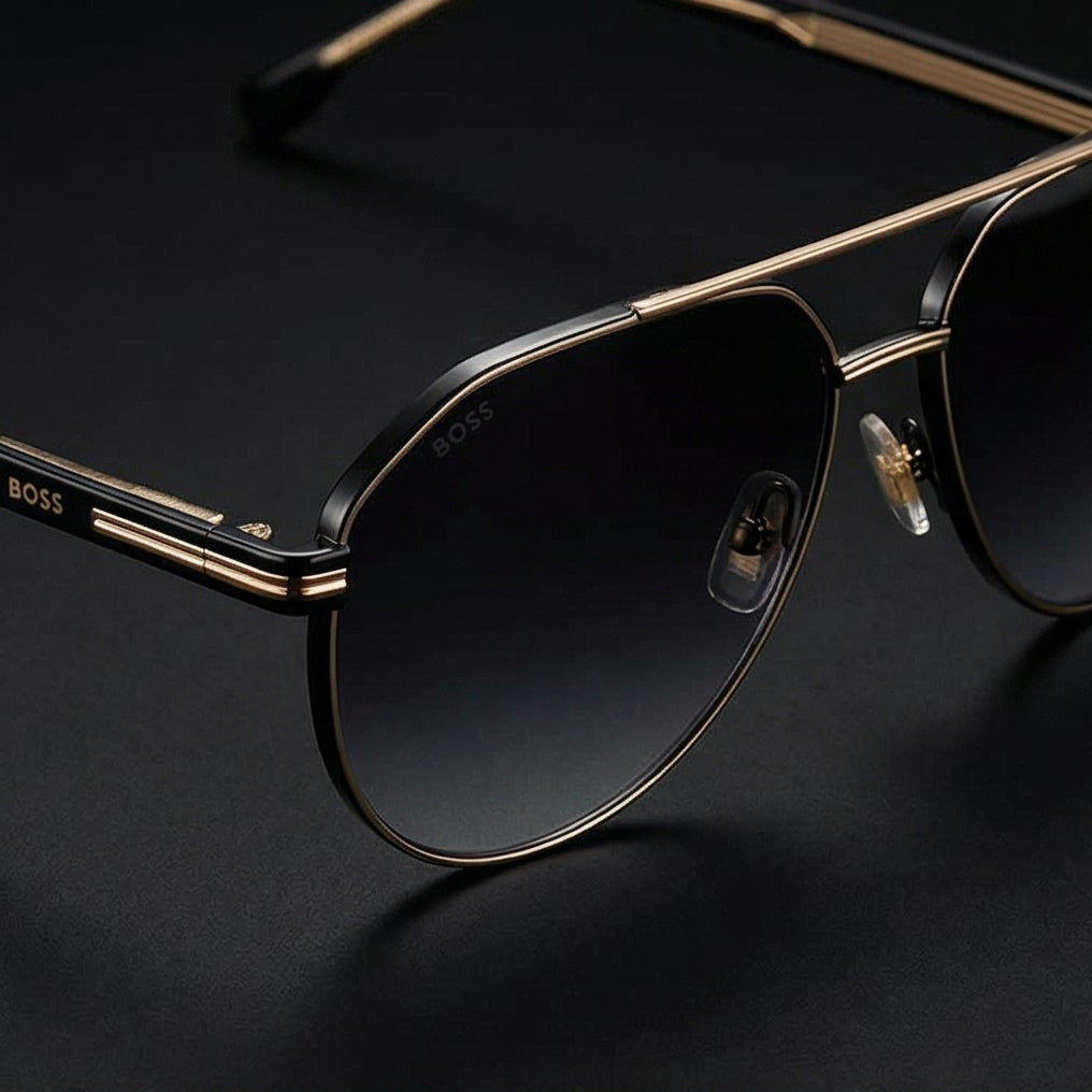 Hugo Boss Sunglasses Hugo Boss Sunglasses BOSS 1747/S RHL9O Men Black Gold Pilot-Aviator Grey Gradient 60mm Eyeglasses Eyewear designer