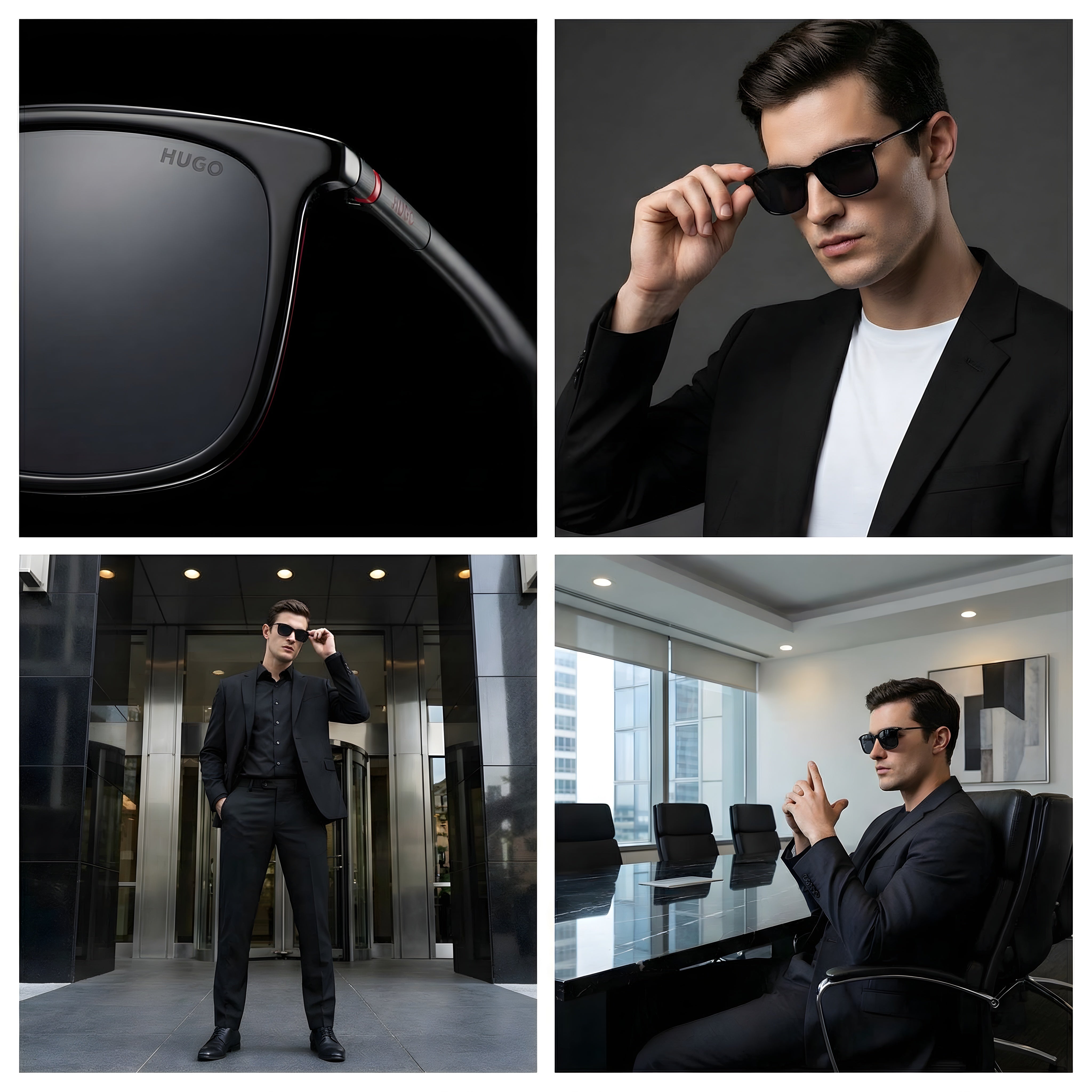 Hugo Sunglasses Hugo Boss Sunglasses HG 1344/S 807IR Men Black Rectangular Full Rim Grey 55mm Eyeglasses Eyewear designer