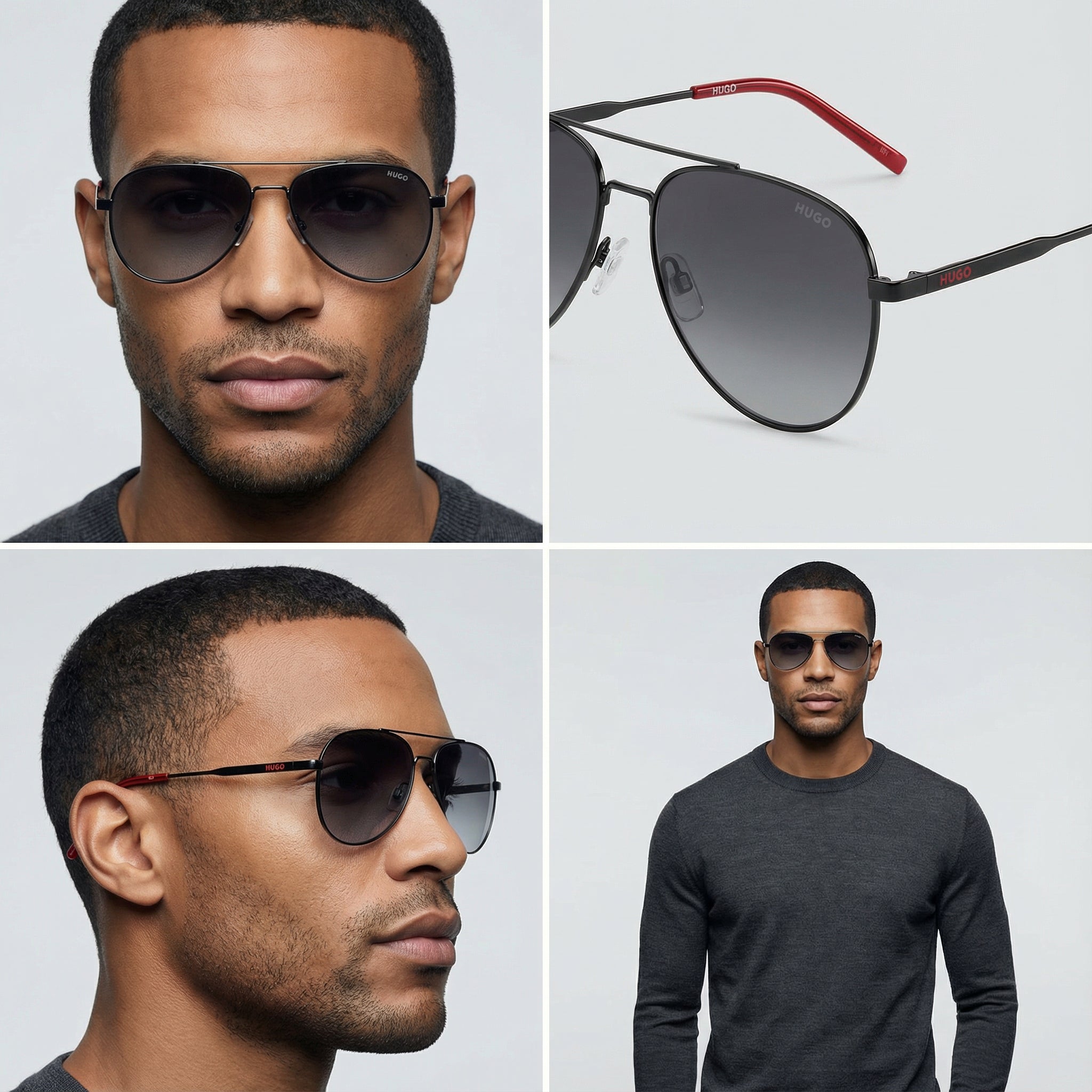 Hugo Sunglasses Hugo Boss Sunglasses Men Black Pilot-Aviator Full Rim Grey Gradient HG 1318/S 0039O 59mm Eyeglasses Eyewear designer