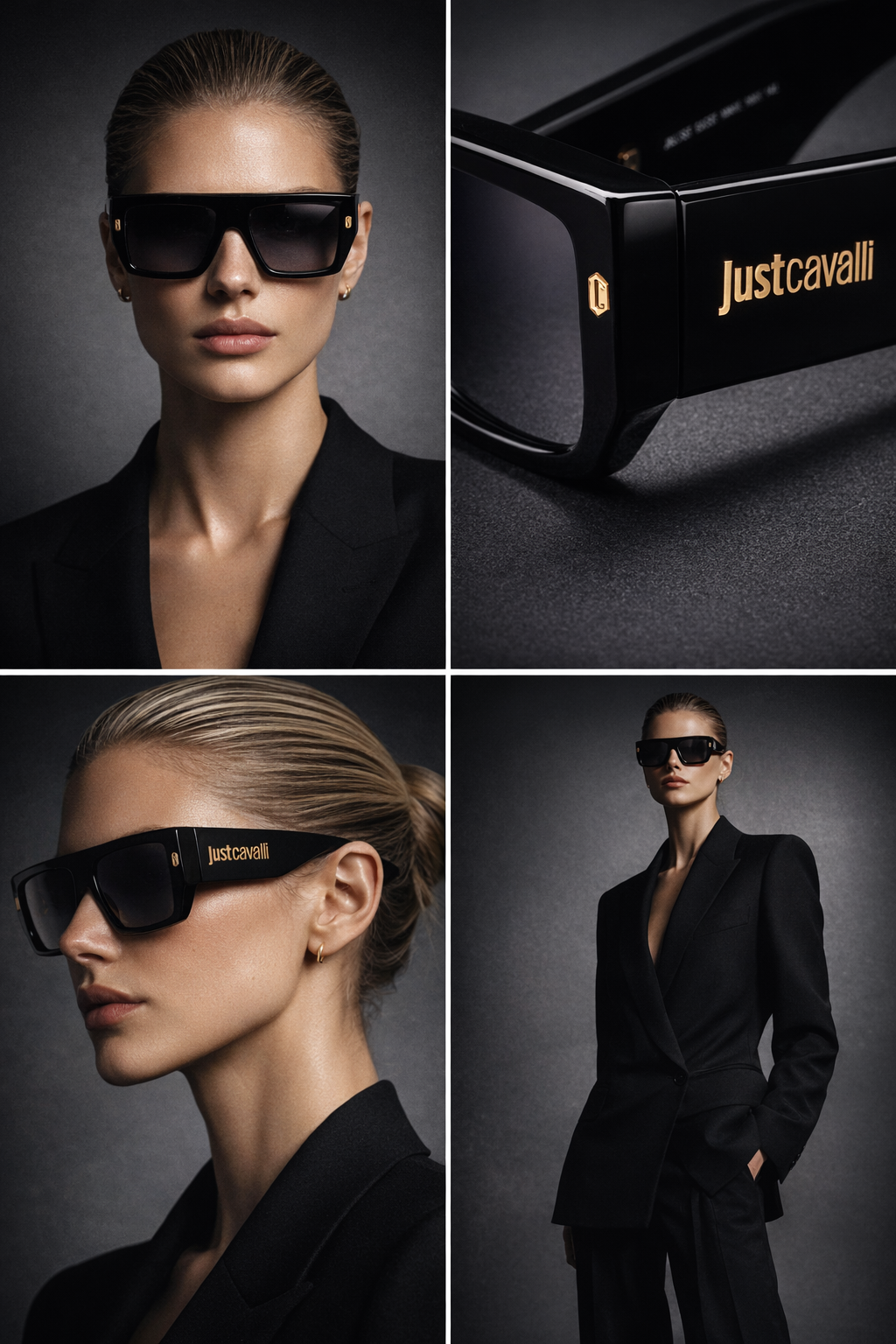 Just Cavalli Sunglasses Just Cavalli Sunglasses SJC022 700X Black Square Grey Mirrored 56mm Eyeglasses Eyewear designer