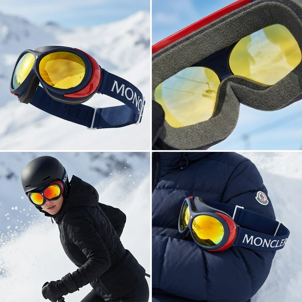 Moncler Snow Goggles Moncler Ski Goggles ML0130 92C Red Smoke Mirror Sport Full Rim Unisex 89mm Eyeglasses Eyewear designer