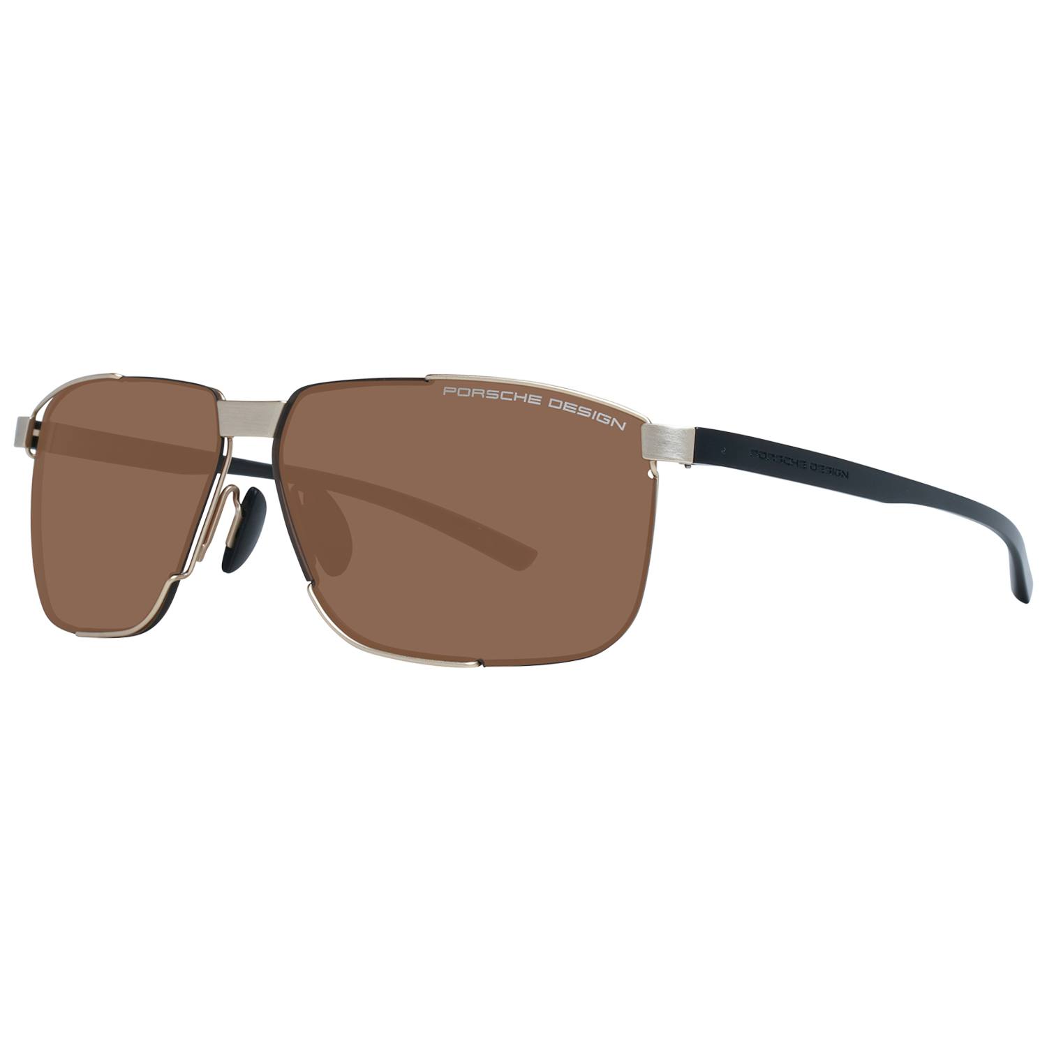 Porsche Design Sunglasses Men's Gold Aluminium Rectangle w Brown Lens