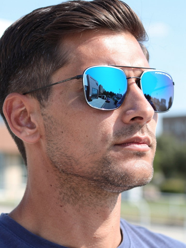 Porsche Design Sunglasses P8940 A Black Titanium Mirrored Square Men 55mm Porsche Design