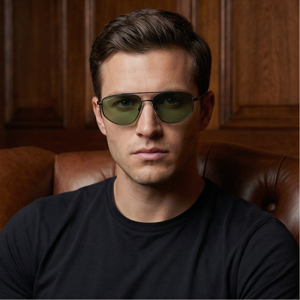 Serengeti Sunglasses Serengeti Sunglasses Men's Black Pilot-Aviator Green Lenses SS539003 Marlon 57mm Eyeglasses Eyewear designer