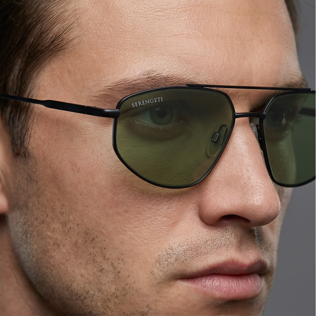 Serengeti Sunglasses Serengeti Sunglasses Men's Black Pilot-Aviator Green Lenses SS539003 Marlon 57mm Eyeglasses Eyewear designer