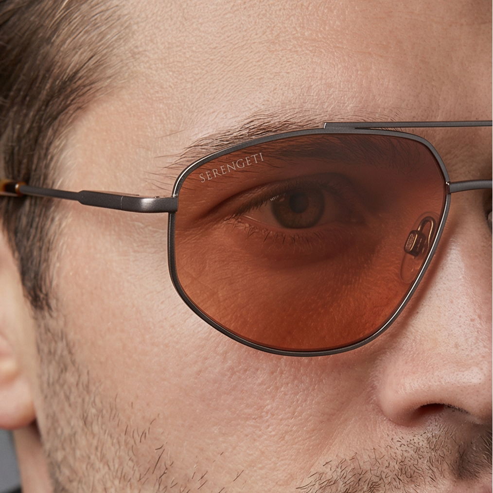 Serengeti Sunglasses Serengeti Sunglasses Men's Bronze Pilot-Aviator, Orange Lenses SS539005 Marlon 57mm Eyeglasses Eyewear designer