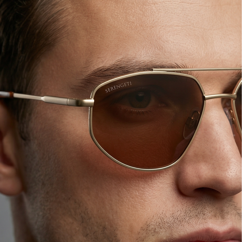 Serengeti Sunglasses Serengeti Sunglasses Men's Gold Aviator Orange Lenses SS539001 Marlon 57mm Eyeglasses Eyewear designer