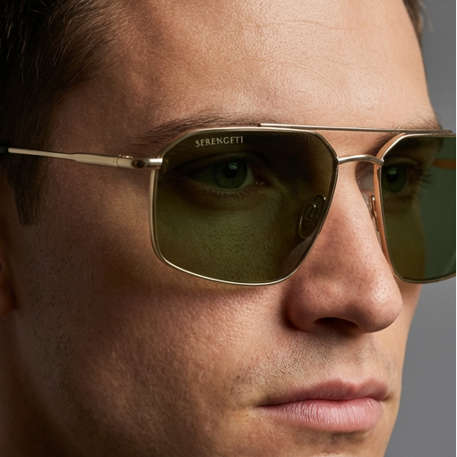 Serengeti Sunglasses Serengeti Sunglasses SS546005 Wayne Gold Pilot-Aviator Green Lens 57mm Eyeglasses Eyewear designer