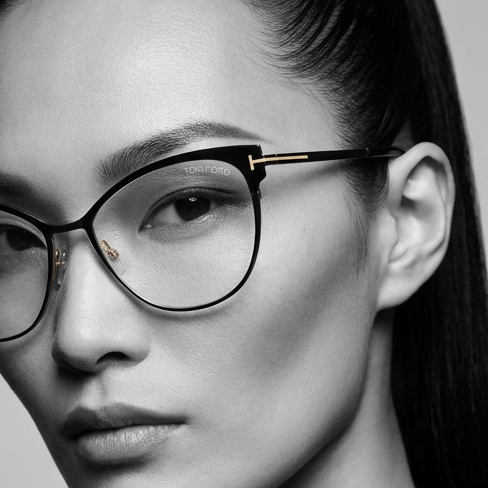 Tom Ford Eyeglasses Tom Ford Eyeglasses FT5530-B 001 Black Cat Eye Metal Full Rim Women 54mm Eyeglasses Eyewear designer