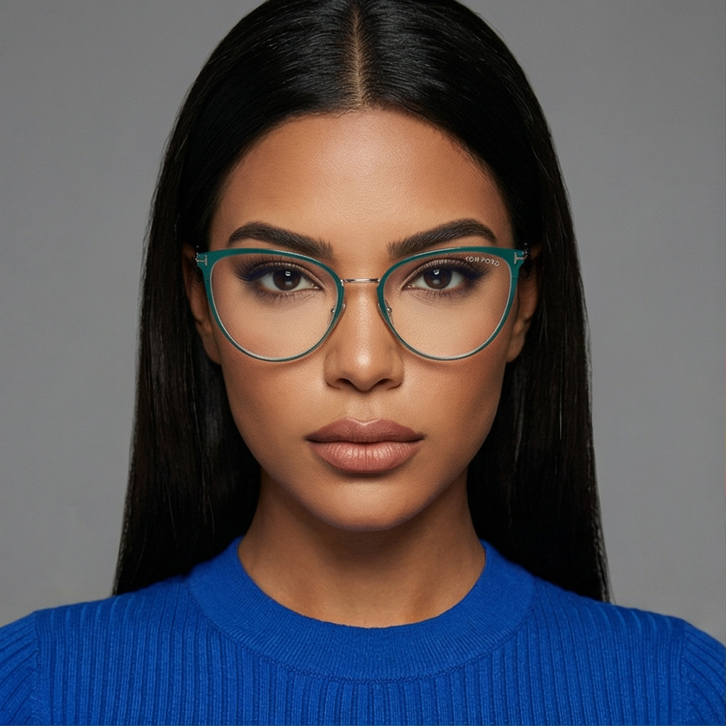 Tom Ford Eyeglasses Tom Ford Glasses Frames FT5840-B 087 56mm Women's Turquoise Cat Eye Full-Rim Metal Eyeglasses Eyewear designer
