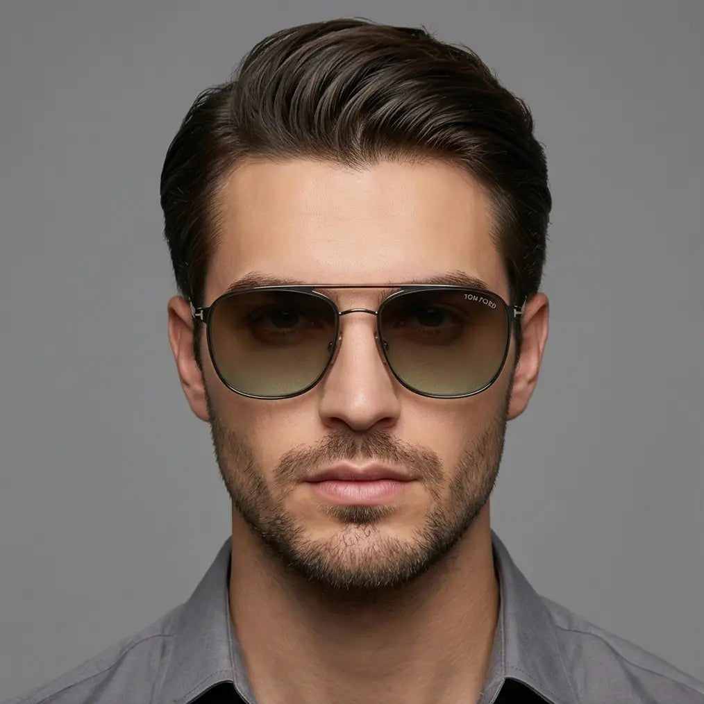 Tom Ford Sunglasses Tom Ford Sunglasses FT0827 12Q Silver Pilot-Aviator Mirrored Gradient Green 56mm Eyeglasses Eyewear designer