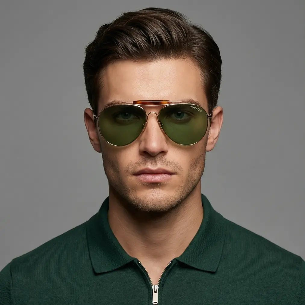 Tom Ford Sunglasses Tom Ford Sunglasses FT0995 30N Gold Pilot Aviator Green Lens 59mm Eyeglasses Eyewear designer