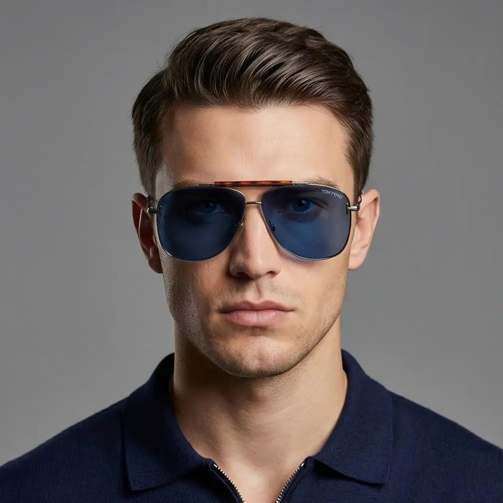 Tom Ford Sunglasses Tom Ford Sunglasses FT1017 14V Silver Pilot-Aviator Blue Lens 60mm Eyeglasses Eyewear designer