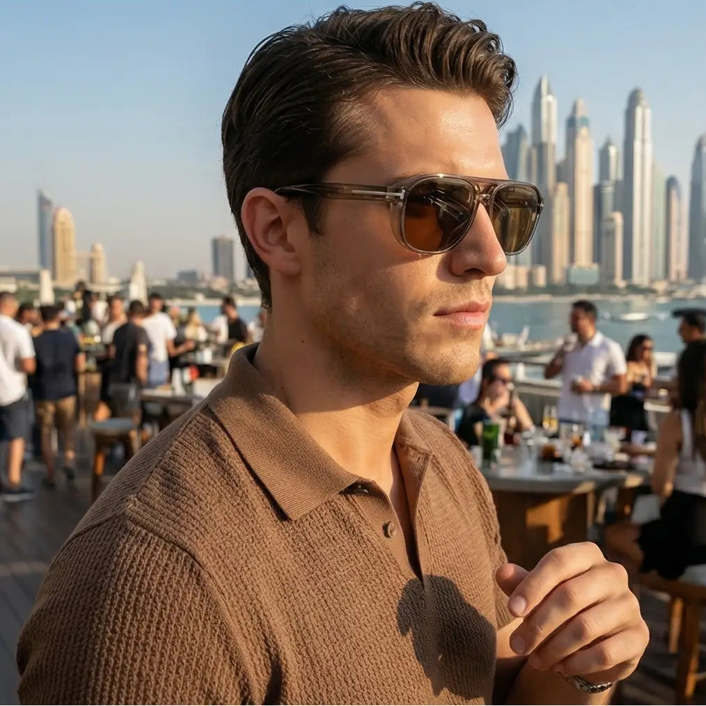 Tom Ford Sunglasses Tom Ford Sunglasses FT1022 45E Brown Transparent Aviator Brown Tinted 58mm Eyeglasses Eyewear designer