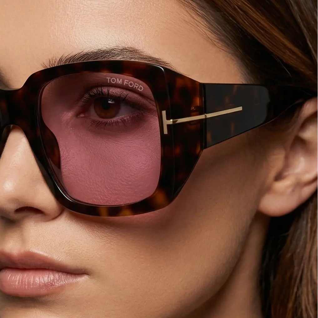 Tom Ford Sunglasses Tom Ford Sunglasses FT1035 52Y Brown Tortoiseshell Rectangular Rose Lens 51mm Eyeglasses Eyewear designer