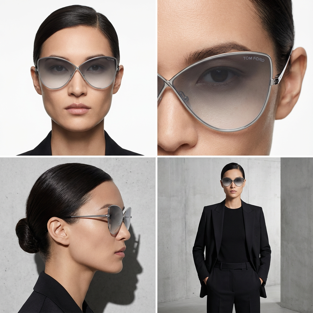 Tom Ford Sunglasses Tom Ford Sunglasses Silver Oversized Butterfly Gradient Grey Women FT0569 16B 65mm Eyeglasses Eyewear designer