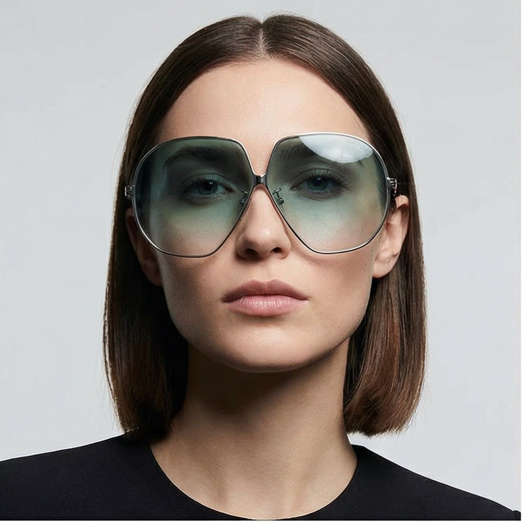 Tom Ford Sunglasses Tom Ford Sunglasses Tara FT0785 16P Silver Oversized Round Metal Green Gradient 66mm Eyeglasses Eyewear designer