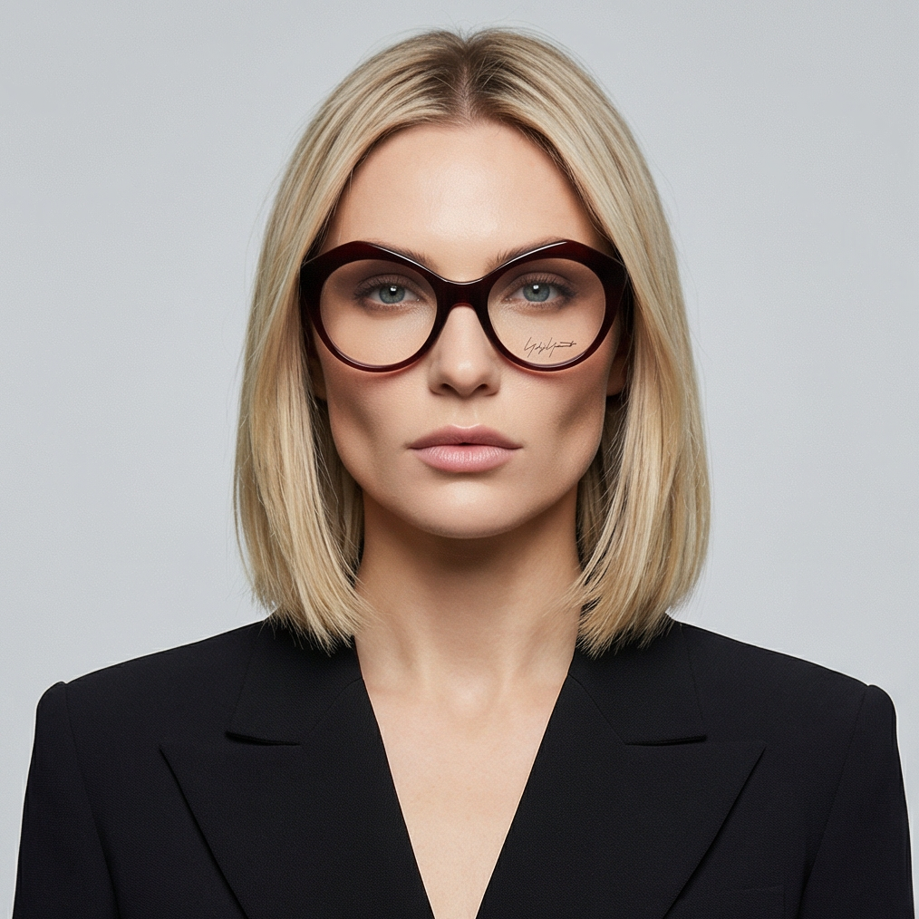 Yohji Yamamoto Eyeglasses Yohji Yamamoto Eyeglasses YY1004 219 Burgundy Round Full Rim Acetate Frames 51mm Eyeglasses Eyewear designer