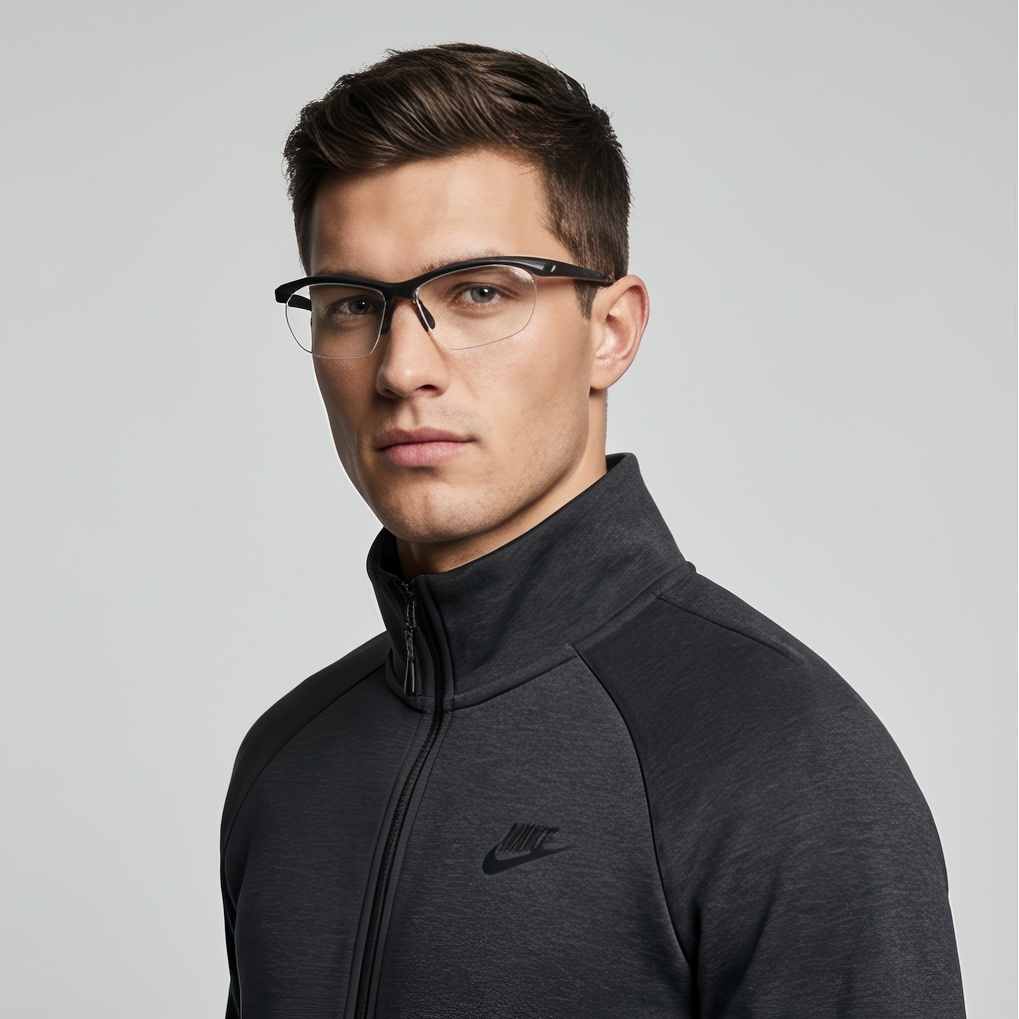 Nike Eyeglasses NK7401 001 Black Rectangular Half Rim Stainless Steel Frames 58mm Nike