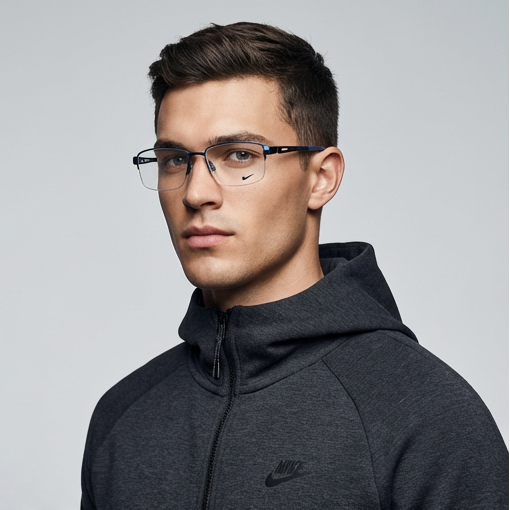 Nike Eyeglasses 8141 410 Blue Rectangle Half Rim Metal Frames 55mm Nike