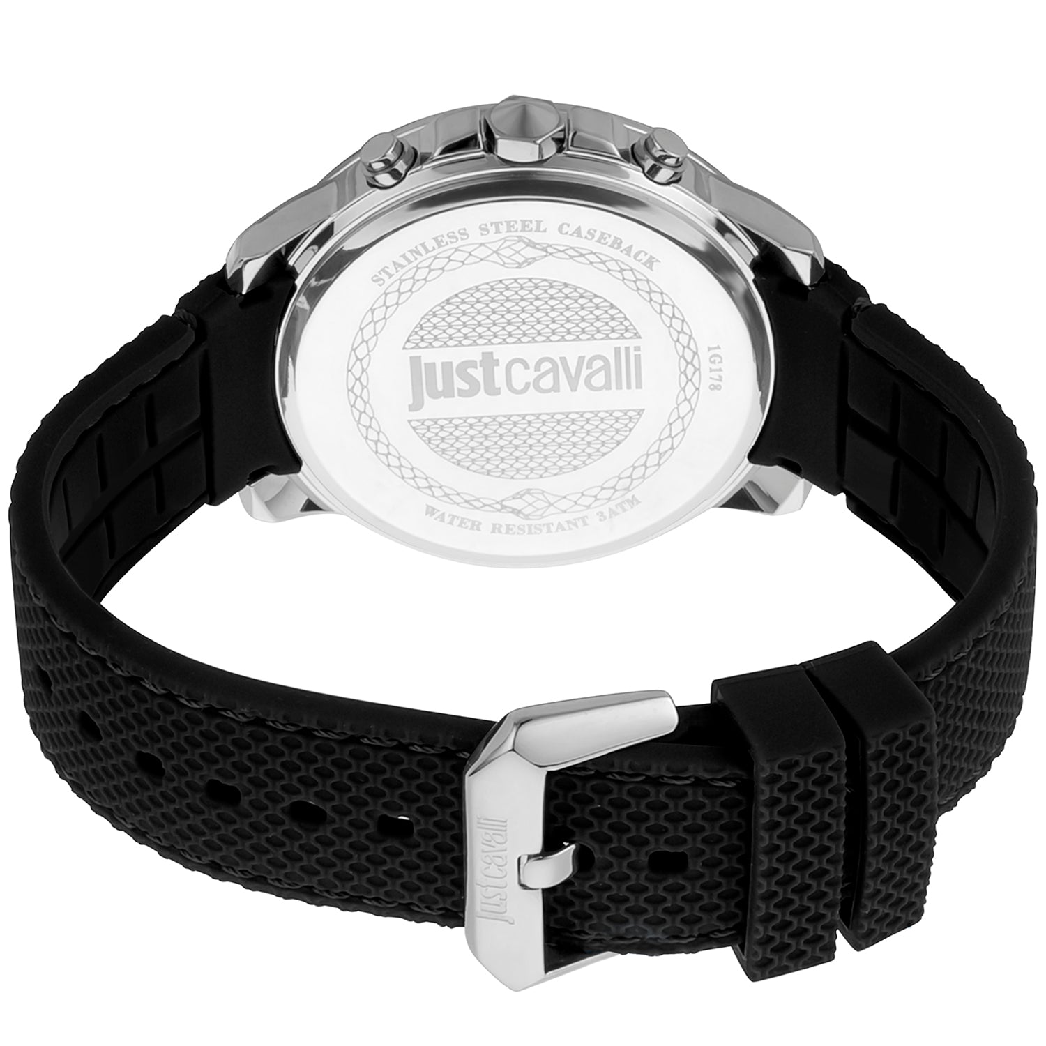 Just Cavalli Watches Just Cavalli Watch Men's Chronograph  Black Silicone Strap Quartz JC1G178P0035 Eyeglasses Eyewear UK USA Australia 