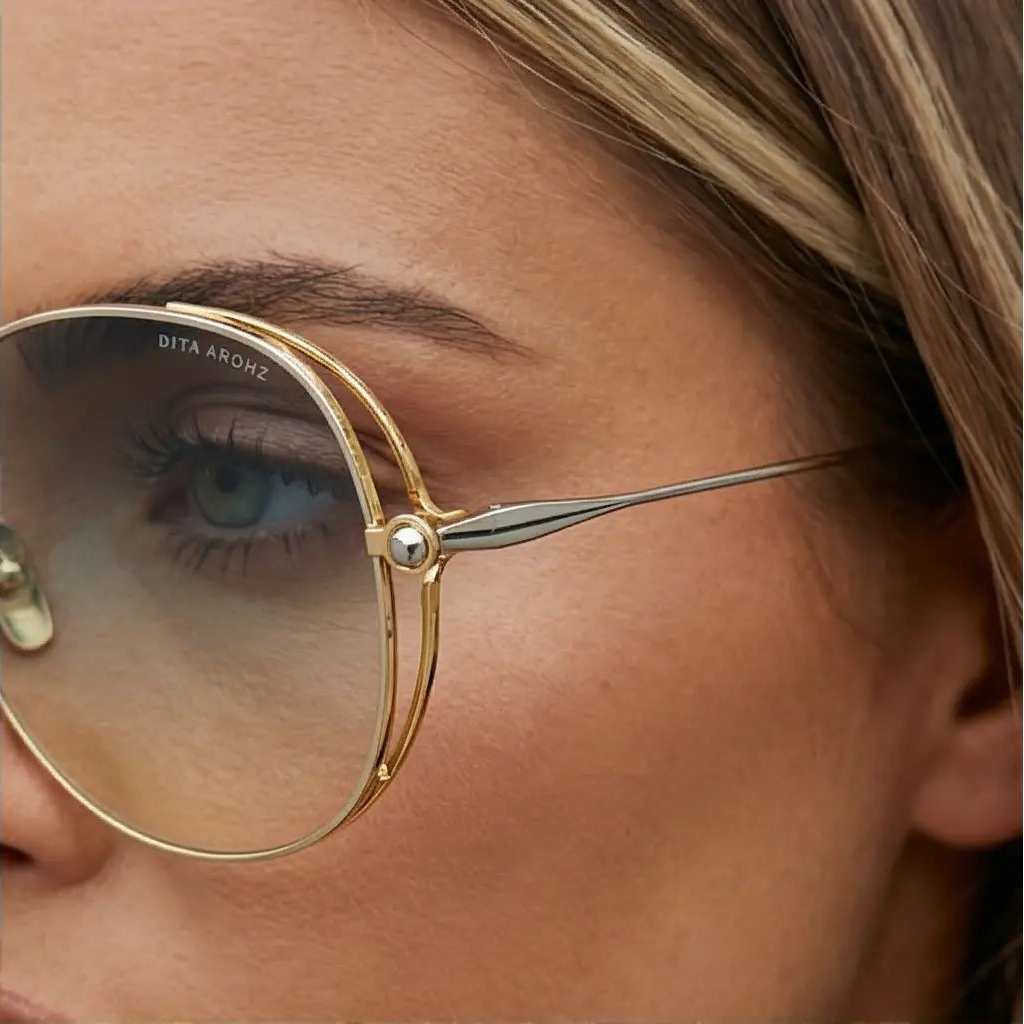 Dita Sunglasses Dita Sunglasses DTS156-A-03 AROHZ Silver Gold Round Green 62mm Eyeglasses Eyewear designer