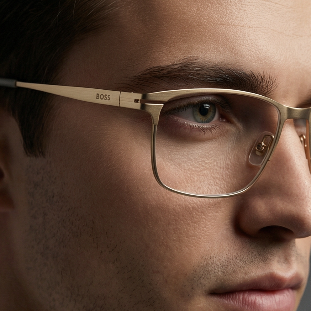 Hugo Boss Eyeglasses Hugo Boss Eyeglasses BOSS 1467/F AOZ Gold Rectangle Full Rim Frames 57mm Men Eyeglasses Eyewear designer