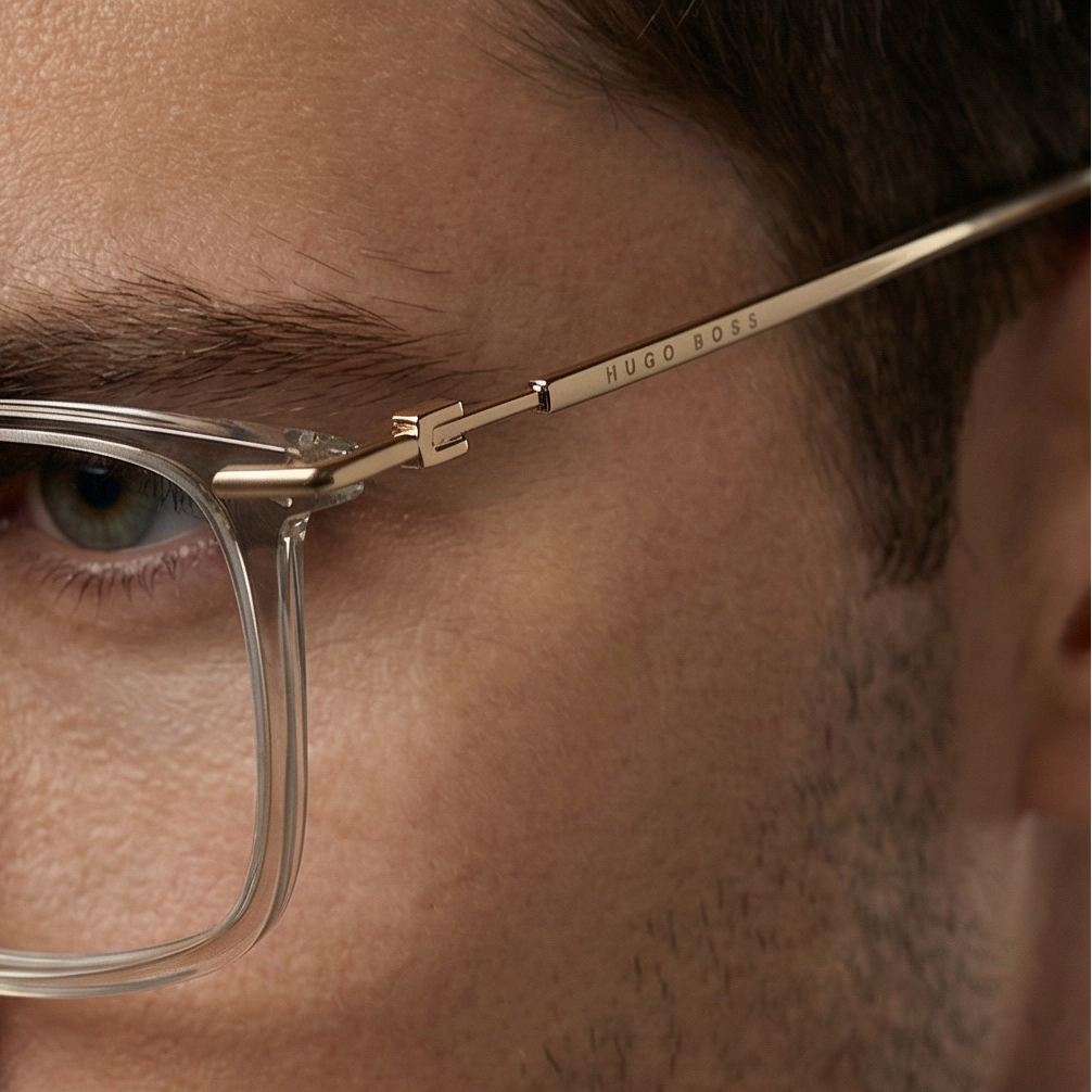 Hugo Boss Optical Frames Hugo Boss Men Eyeglasses Gold Full Rim Acetate Rectangular Frames BOSS 1372 IXE 55mm Eyeglasses Eyewear designer