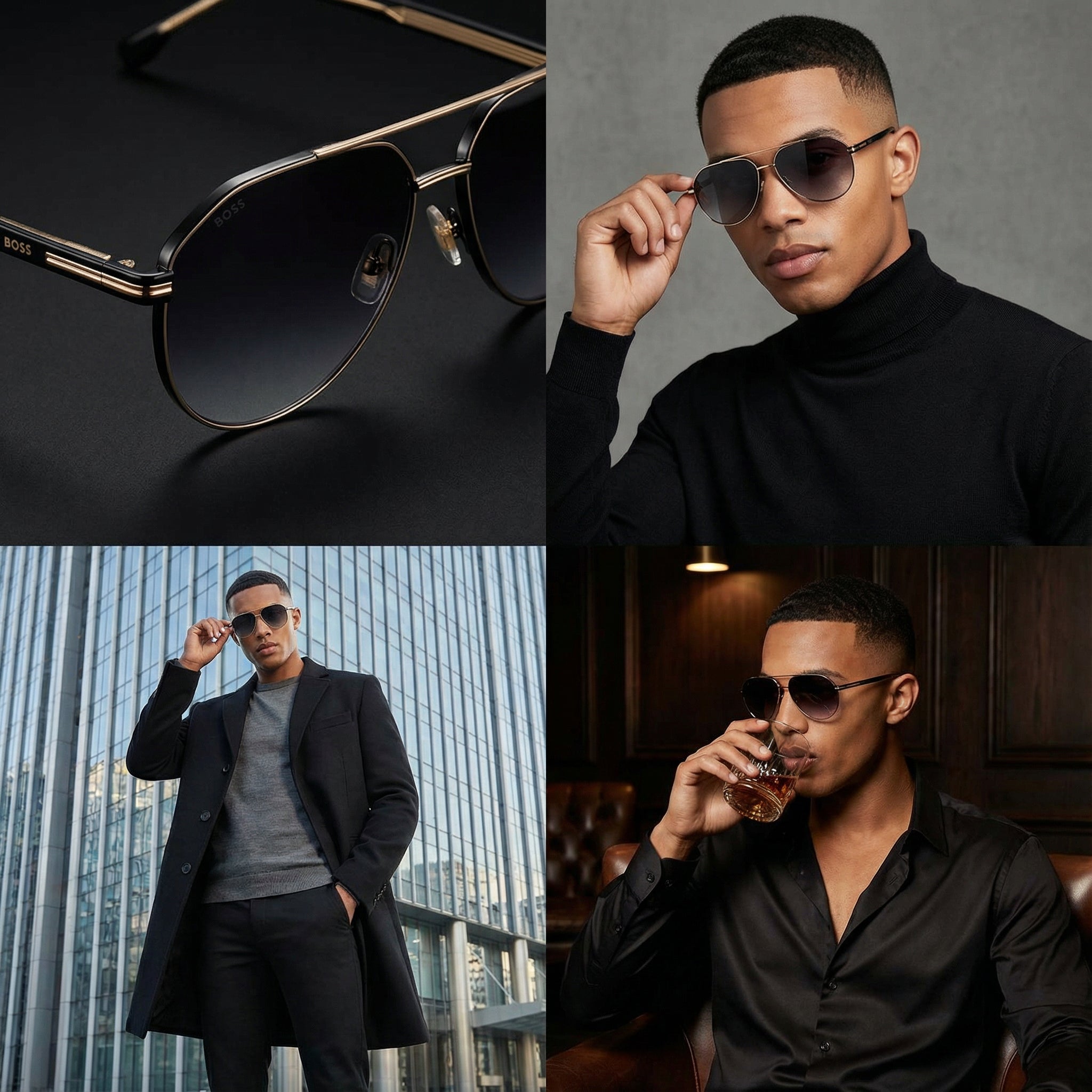 Hugo Boss Sunglasses Hugo Boss Sunglasses BOSS 1747/S RHL9O Men Black Gold Pilot-Aviator Grey Gradient 60mm Eyeglasses Eyewear designer