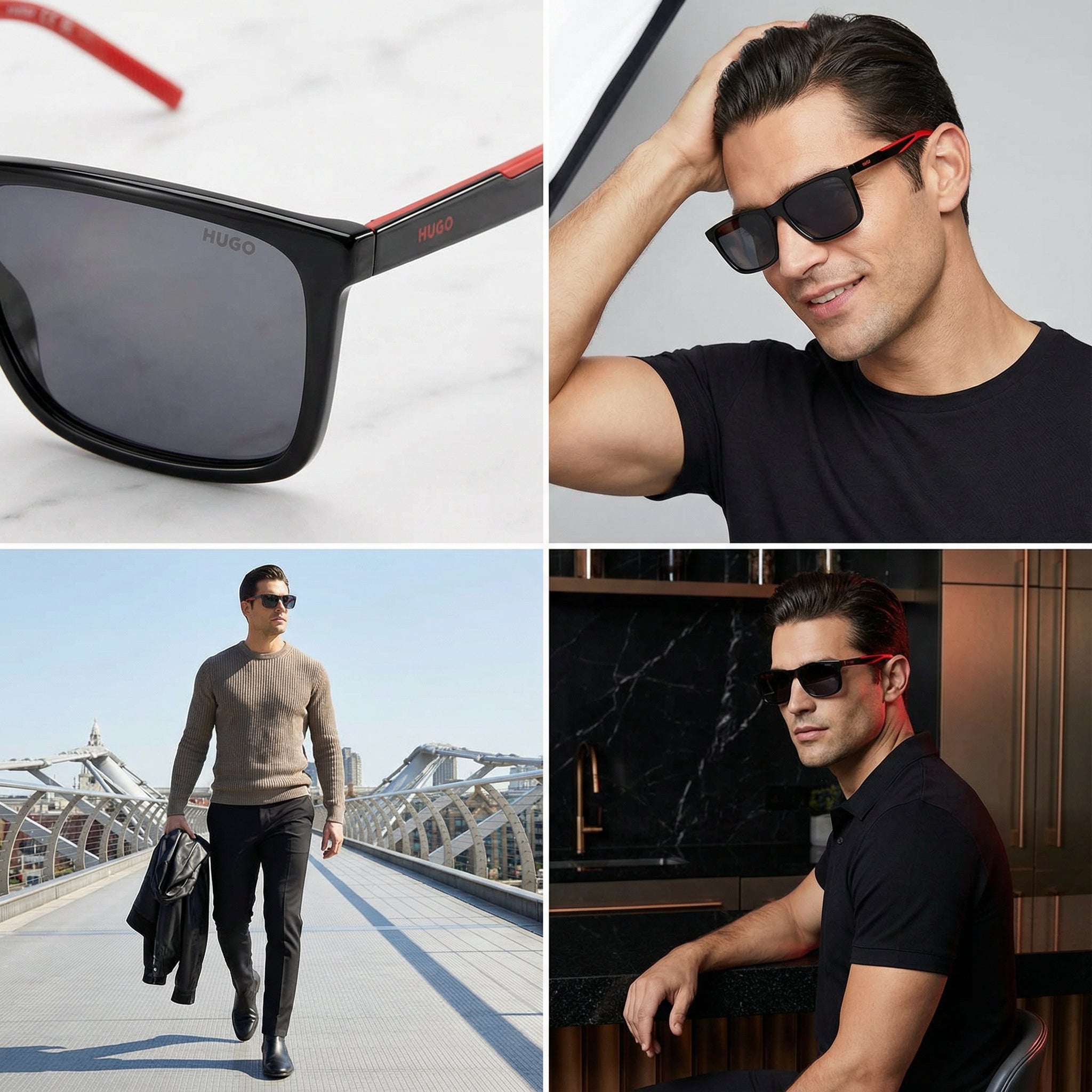 Hugo Sunglasses Hugo Boss Sunglasses HG 1337/S 807IR Men Black Rectangular Full Rim Grey 58mm Eyeglasses Eyewear designer