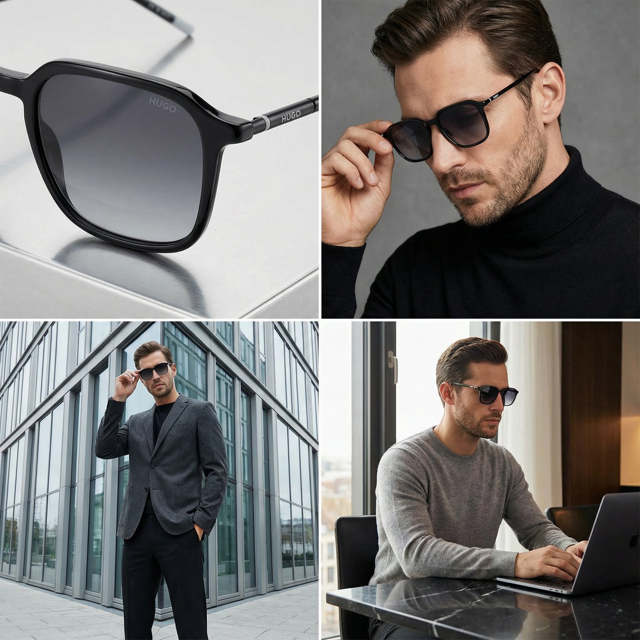 Hugo Sunglasses Hugo Boss Sunglasses HG1347/S 8079O Black Rectangle Grey Gradient Men 52mm Eyeglasses Eyewear designer