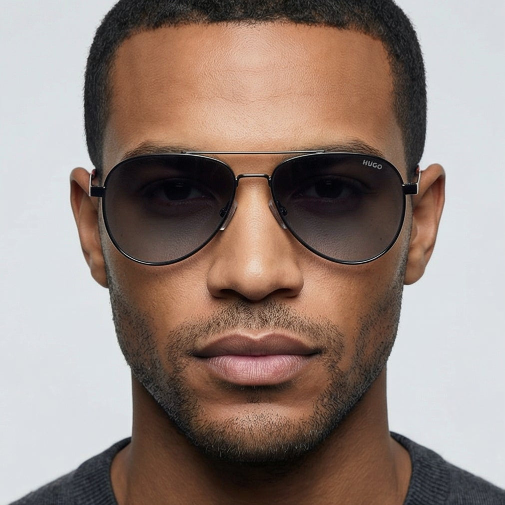 Hugo Sunglasses Hugo Boss Sunglasses Men Black Pilot-Aviator Full Rim Grey Gradient HG 1318/S 0039O 59mm Eyeglasses Eyewear designer