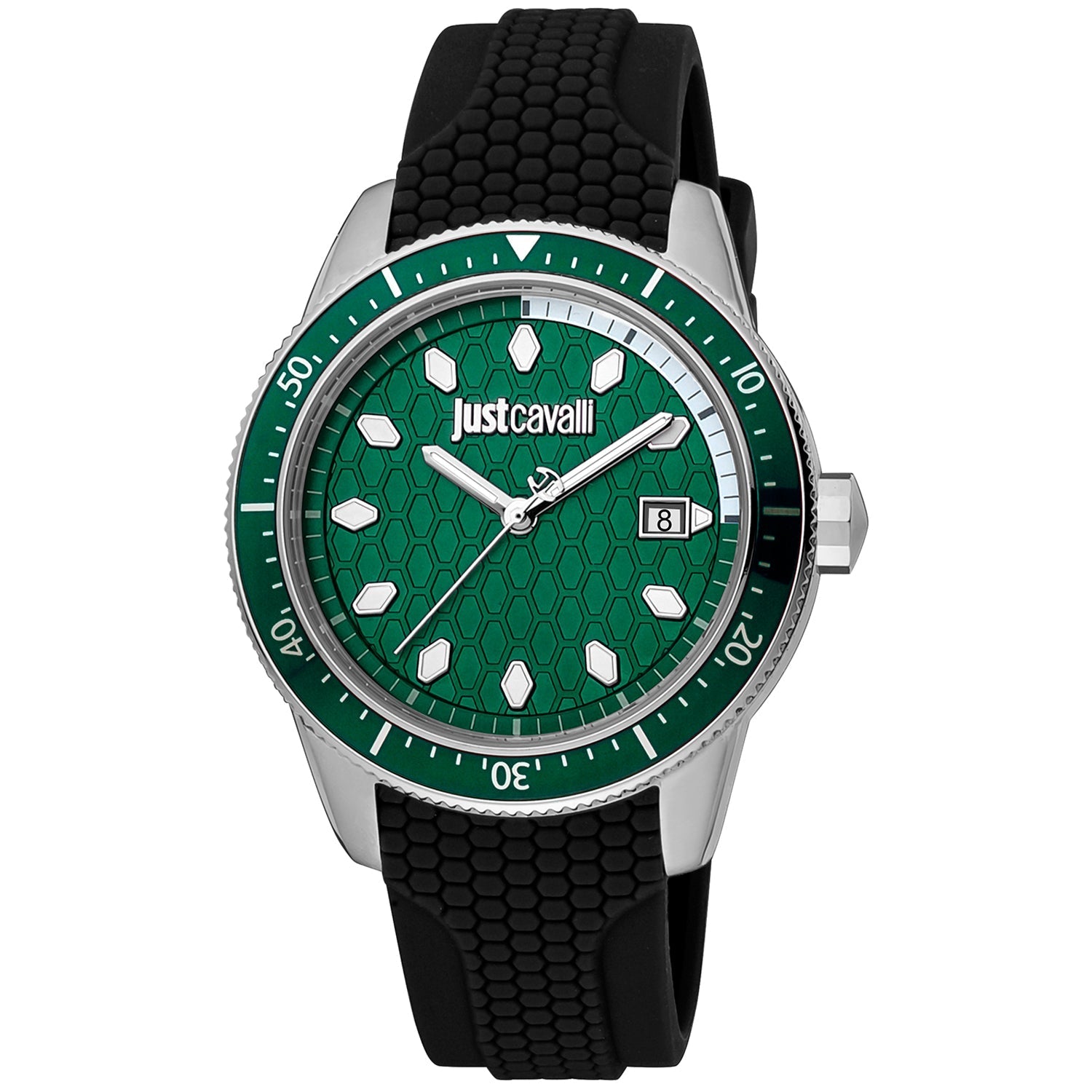 Just Cavalli Watches Just Cavalli Watch Green Display Gents Silicone Bracelet Quartz JC1G179P0015 Eyeglasses Eyewear UK USA Australia 