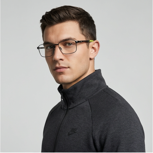 Nike Eyeglasses Nike Eyeglasses 8140 002 Black Rectangle Full Rim Metal Frames 58mm Eyeglasses Eyewear designer