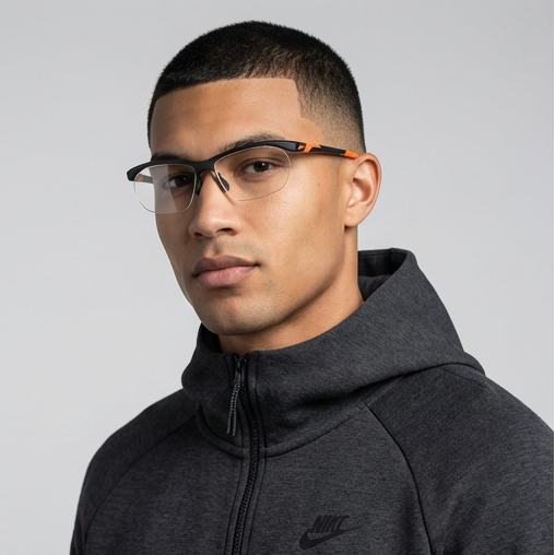 Nike Eyeglasses Nike Eyeglasses NK7401 034 Grey Rectangular Half Rim Stainless Steel Frames 58mm Eyeglasses Eyewear designer