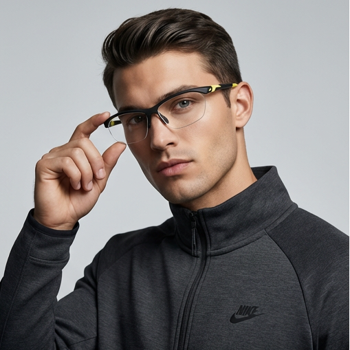 Nike Eyeglasses Nike Eyeglasses NK7401 039 Grey Rectangular Yellow Half Rim Stainless Steel Frames 58mm Eyeglasses Eyewear designer