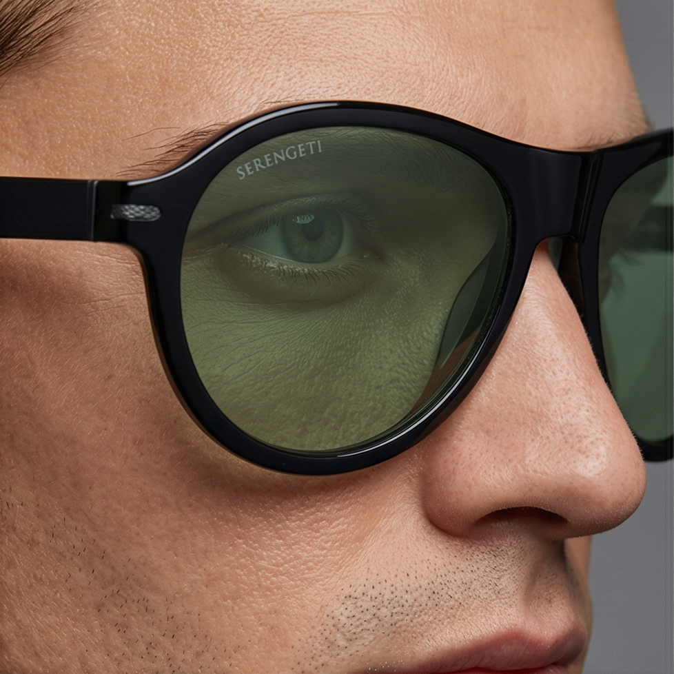 Serengeti Sunglasses Serengeti Sunglasses Men Black Round Green Tinted SS527001 Danby 56mm Eyeglasses Eyewear designer