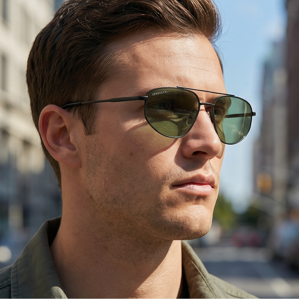 Serengeti Sunglasses Serengeti Sunglasses Men's Black Pilot-Aviator Green Lenses SS539003 Marlon 57mm Eyeglasses Eyewear designer