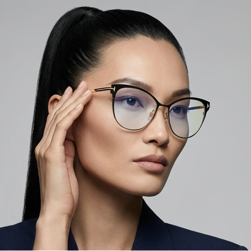 Tom Ford Eyeglasses Tom Ford Eyeglasses FT5530-B 001 Black Cat Eye Metal Full Rim Women 54mm Eyeglasses Eyewear designer