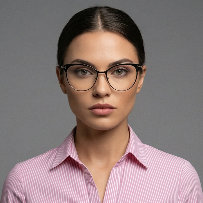 Tom Ford Eyeglasses Tom Ford Eyeglasses FT5530-B 001 Black Cat Eye Metal Full Rim Women 54mm Eyeglasses Eyewear designer