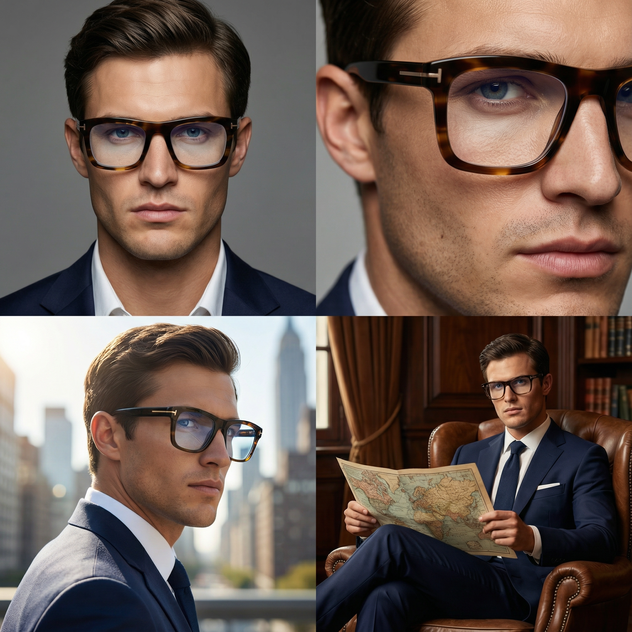 Tom Ford Eyeglasses Tom Ford Eyeglasses FT5757-B 055 Brown Rectangular Full Rim Frames Men Blue Light 52mm Eyeglasses Eyewear designer