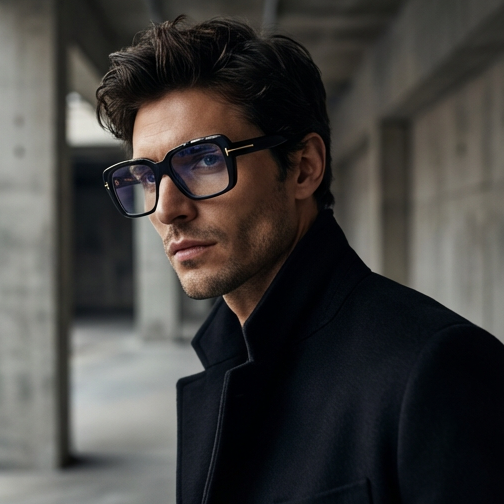 Tom Ford Eyeglasses Tom Ford Eyeglasses FT5822-B 001 Black Square Full Rim Blue-Filter Men 54mm Eyeglasses Eyewear designer