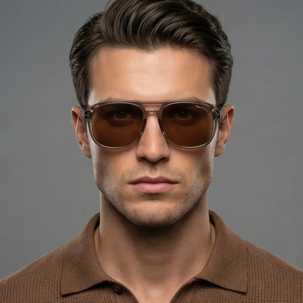 Tom Ford Sunglasses Tom Ford Sunglasses FT1022 45E Brown Transparent Aviator Brown Tinted 58mm Eyeglasses Eyewear designer