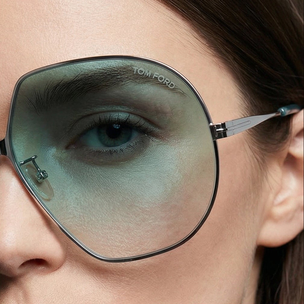 Tom Ford Sunglasses Tom Ford Sunglasses Tara FT0785 16P Silver Oversized Round Metal Green Gradient 66mm Eyeglasses Eyewear designer