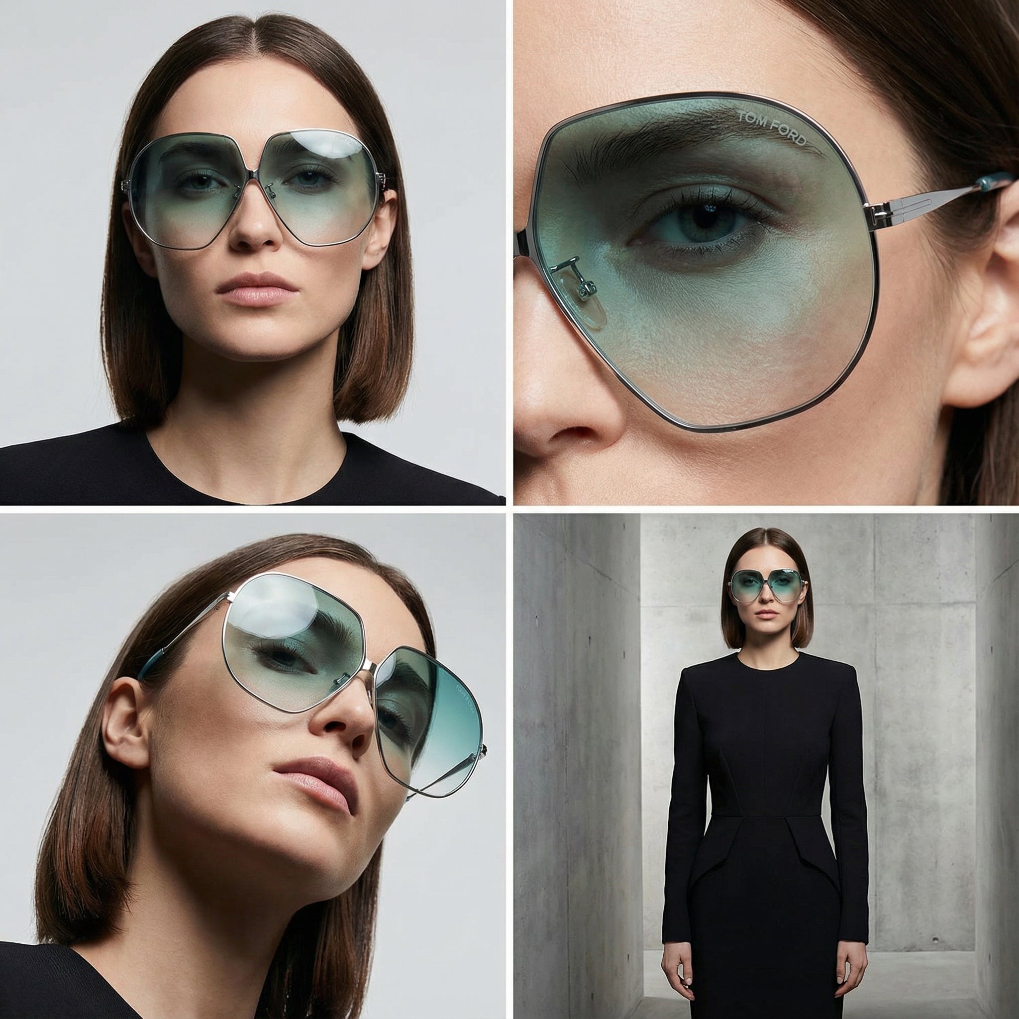 Tom Ford Sunglasses Tom Ford Sunglasses Tara FT0785 16P Silver Oversized Round Metal Green Gradient 66mm Eyeglasses Eyewear designer