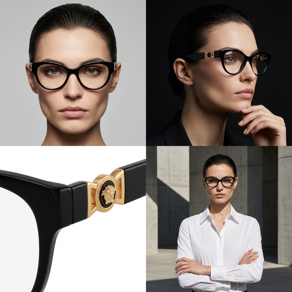 Versace Eyeglasses Versace Eyeglasses Frames 0VE3313 GB1 Black Round Full-Rim 52mm Eyeglasses Eyewear designer