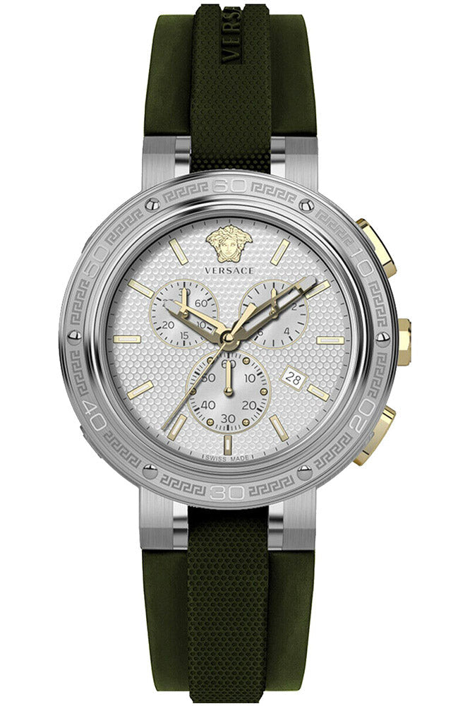 Versace Watches Versace Watch Men Swiss Quartz Chronograph Silver | Gold | Green VE2H00121 Eyeglasses Eyewear UK USA Australia 